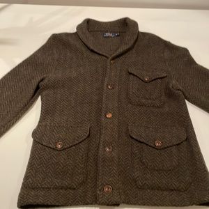 POLO Ralph Lauren Size M Military Green Wool Cardigan Sweater. Great Condition